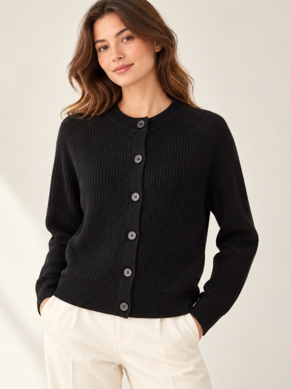 Title: NWT Almina Concept Black 100% Merino Wool Ribbed Button Cardigan S
